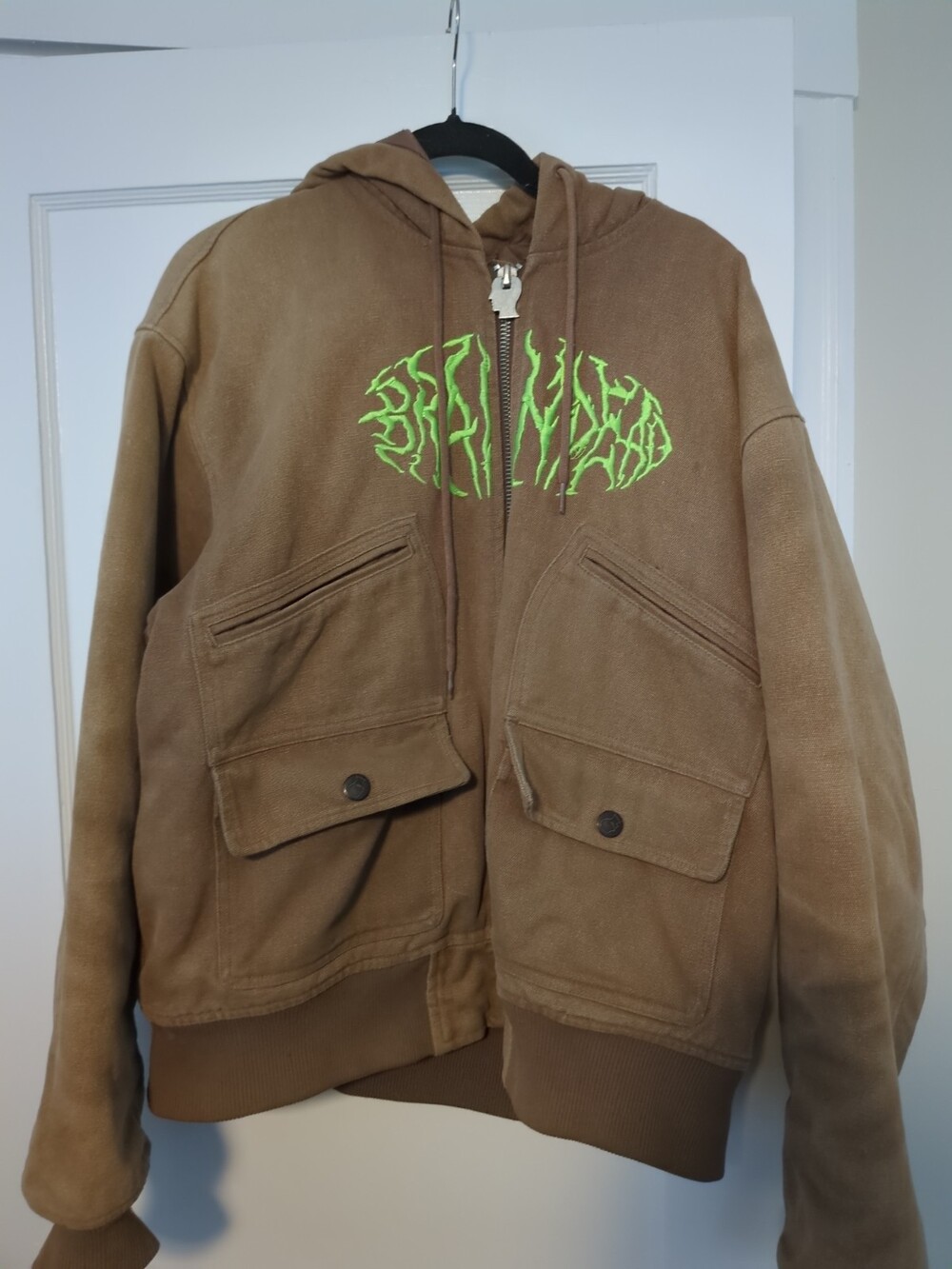 Brain Dead Full Zip Quilted Hooded Jacket Size L Brown